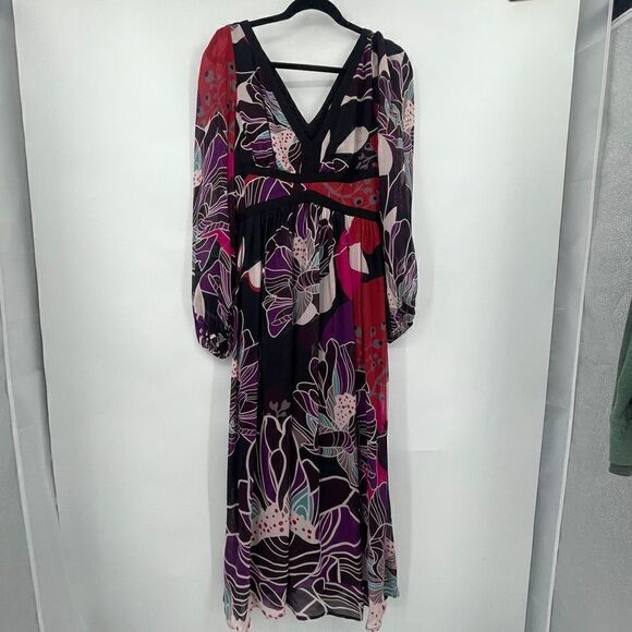 Anthropologie Let Me Be Multicolor Lined V-Neck Floral Midi Dress Size Small - Picture 1 of 13